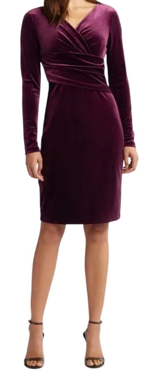 Eliza J ruched velvet body con dress dark purple size 8